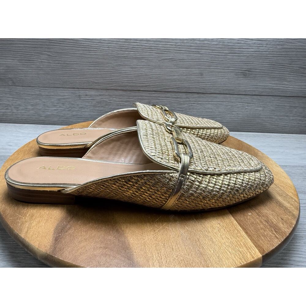 Aldo Silvie Gold Weaved Slip On Mules Size 8